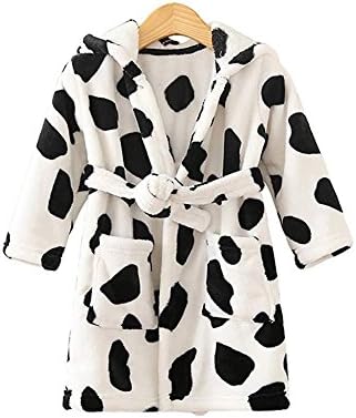 JZLPIN Unisex Baby Hooded Bathrobe Kids Flannel Pajamas Dressing Gown for Boys Girls Cow1 3-4T