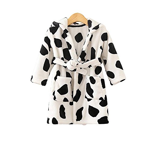 Jzlpin Unisex Baby Hooded Bathrobe Kids Flannel Pajamas Dressing Gown For Boys Girls Cow1 3-4T #TOP15