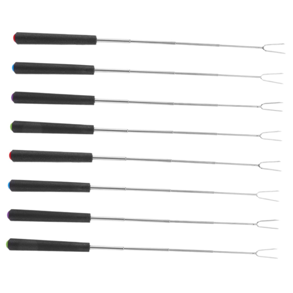 COLLBATH 8pcs Set Extendable Roasting Sticks for Campfire Bbq Forks with Ergonomic Handles for Barbecue and Social Gatherings Telescoping Design for Easy Use
