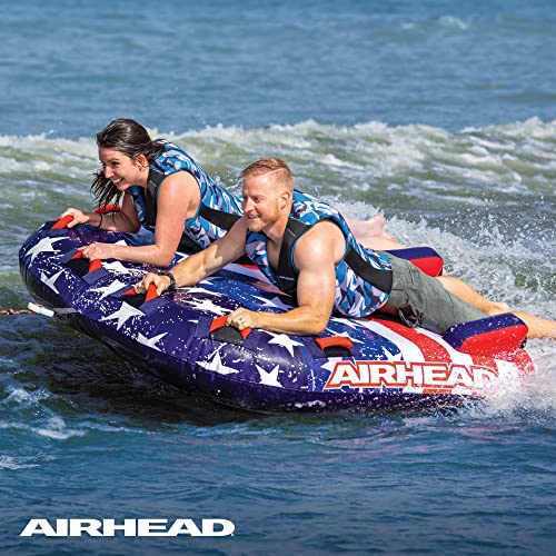 Airhead Stars and Stripes 2, 1-2 Rider Towable Tube for Boating,Red / White / Blue