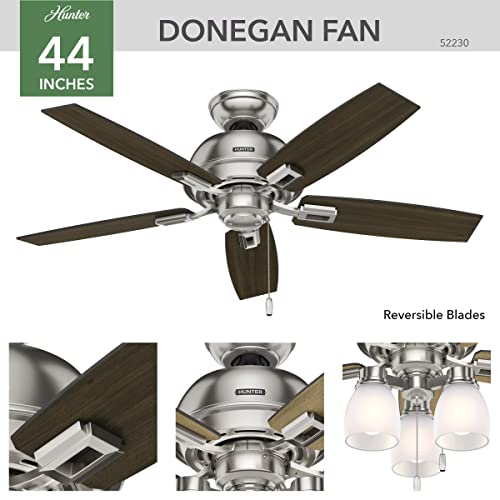 Hunter Fan Company, 52230, 44 Inch Donegan Brushed Nickel Ceiling Fan With Led Light Kit And Pull Chain #TOP1