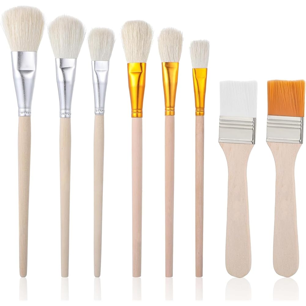 Aundhegrtt Artist Brushes 8 PCS Mop Brush for Acrylic Painting Assorted Size Wooden Handles for Watercolor, Gouache Oil