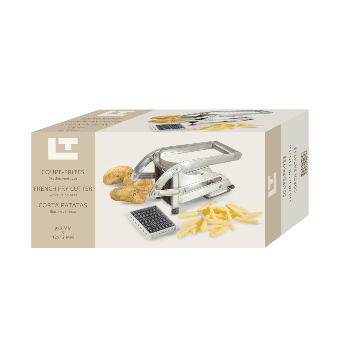 Louis Tellier - Coupe-Frites Ménager Inox avec Ventouse - 2 Couteaux Inclus - Ustensile de Cuisine Pratique pour Frites Maison