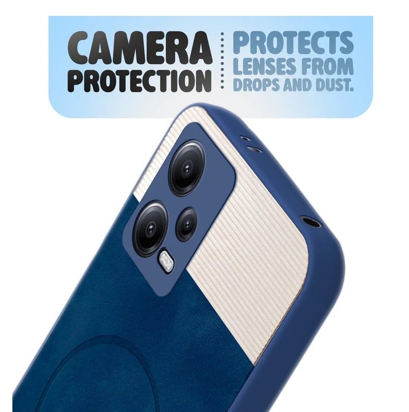 Image of Bintage CASE Dual-Leather Mac Safe Design Phone Case| Soft Touch Finish | Full Camera Protectection Back Cover Compatible for Mi Redmi Note 12 5G - White & Royal Blue