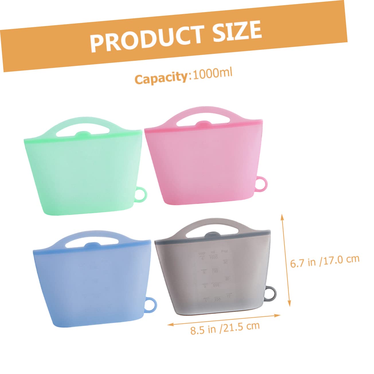Ciieeo 4 Bolsas De Silicona Para Almacenar Alimentos Resistentes a Fugas y Reutilizables 1000ml Para Refrigerador y Congelador