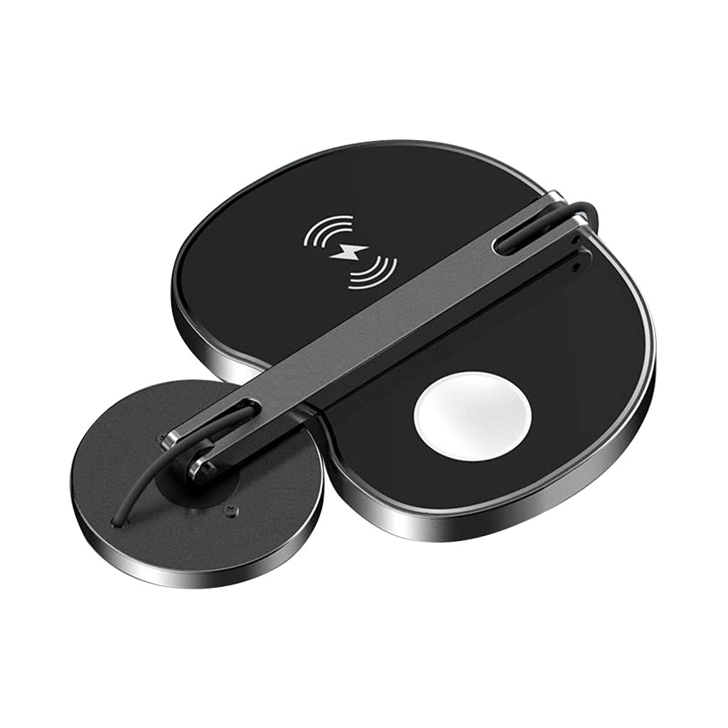 Supporto pieghevole 3 in 1 per cellulare, supporto di ricarica wireless, caricabatterie wireless veloce, stazione di ricarica rapida, nero/bianco
