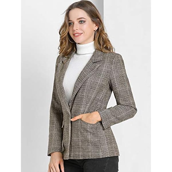 Allegra K Donne Fidanzato Orlato Risvolto Pied de Poule Giacca Sportiva