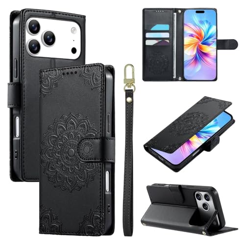 Étui iPhone 17 antichoc housse portefeuille cuir noir à rabat