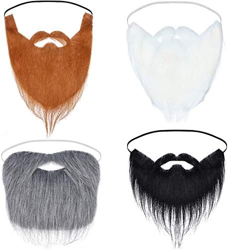 WILLBOND 4 PC Fake Beards Long Wizard Beards Funny False Mustache Whisker Facial Hair Accessories for Costume Halloween Party