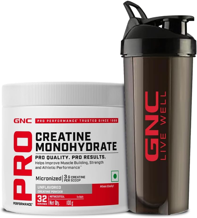 Pro Performance Creatine Monohydrate with Black shaker - 3000mg Creatine Per Scoop | Micronized for Faster Absorption | Boosts Energy, Muscle Volume & Performance | Gluten-Free | Unflavored | 100gm