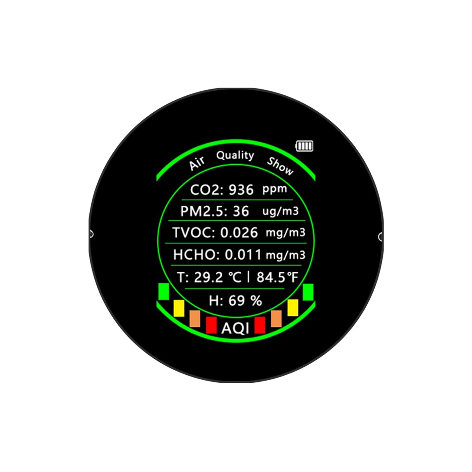 Misuratore di qualità 'aria 7in1 PM2.5 CO2 TVOC HCHO Tester umidità della temperatura Display a colori portatile Rilevatore anidride carbonica Ufficio delle serre(7 in 1 Black Basic)