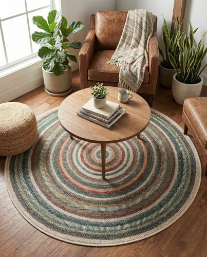 Tapete redondo 4' colección Baja Rugs.com multicolor miniatura 3