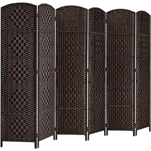 Rose Home Fashion Room Divider, 6 ft Tall Room Dividers and Folding Privacy Screens, 16in Privacy Screen 6 Panel Dark Coffee Space Temporary Wall Foldable Partition Separation