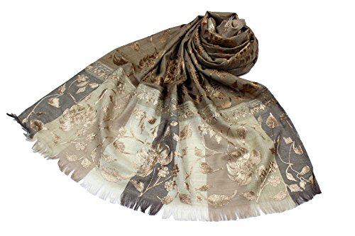 Étole laine brodée SHANKARA N1 poésie d'un accessoire aux fleurs étincelantes