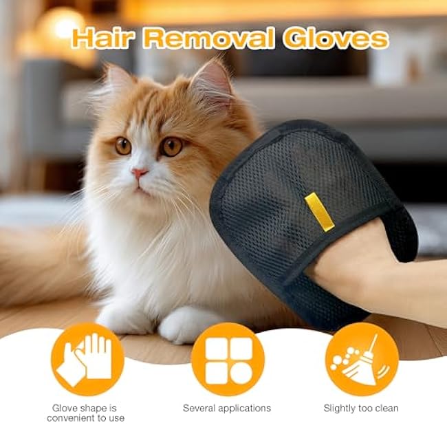 2 Pcs Reusable Electrostatic Pet Hair Remover Glove & Magic Brush, Cat & Dog Hair Removal Grooming Gloves for Furniture, Couch, Carpet, Car Seat, Clothes-Iy7A0Sq1