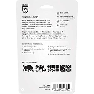 gear aid tenacious tape repair patches – peel and stick nylon gear patches for jackets, tents, sleeping bags, backpacks, and outdoor gear – fix rips, tears, and holes, wildlife, 3”x20”