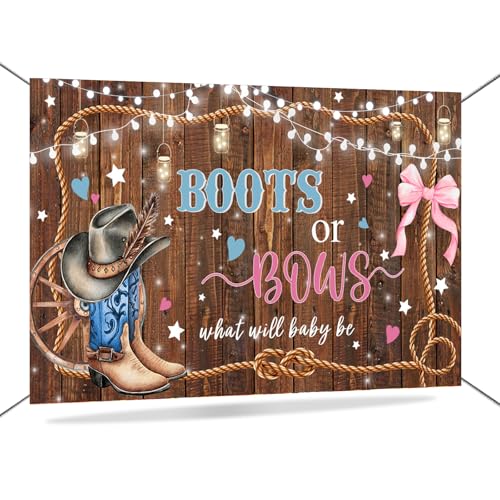Mocsicka Boots or Bows Gender Reveal Banner Backdrop Decorations 6x3.6ft