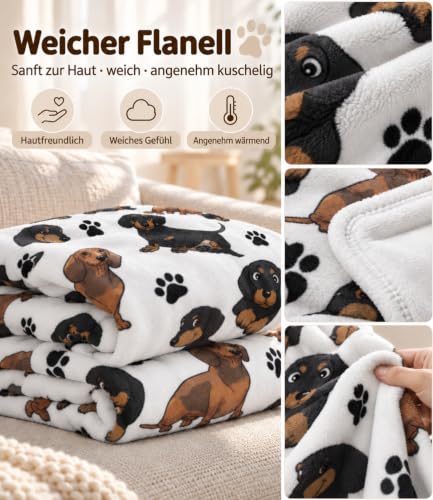 Chickwin Kuscheldecke Flauschig Decke 100x150 cm Flanell Fleecedecke Dackel, Wohndecke Fluffy Blanket Weich und Warme als Sofadecke… – Ansicht 3