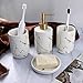 Qulable Cream Bathroom Accessories Set Complete, 4 Pcs Ceramic Bathroom Decorations Accessories Sets Includes Lotion Dispenser, 2 Tumblers and Soap Dish for Bath Decor, Countertop Vanity Organize