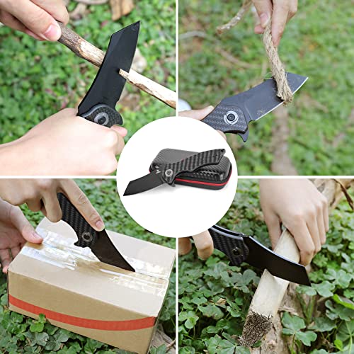 Sennilox Pocket Folding Knife,3.51” D2 Blade,Full Carbon Fiber Handle,Titanium Coating,Unique Tool Gift For Edc Men Women #TOP5