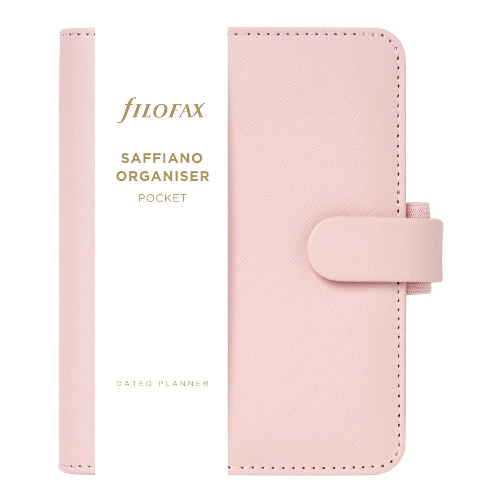 Filofax Agenda settimanale 2025 in saffiano, formato tascabile, colore cipria, effetto pelle, 6 anelli, multilingue (C022697-25)