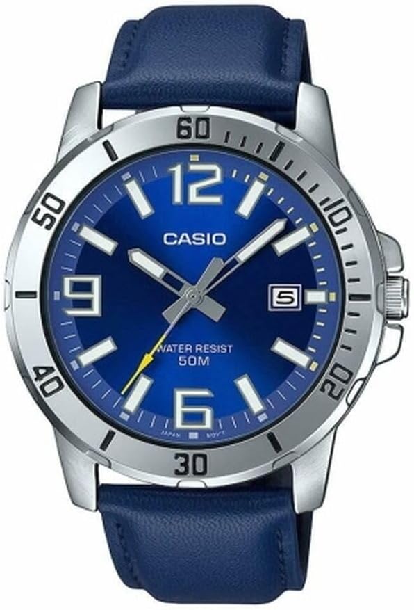 Casio MTP-VD01L-2BV Men’s Enticer Blue Leather Band Blue Dial Casual Analog Sporty Watch
