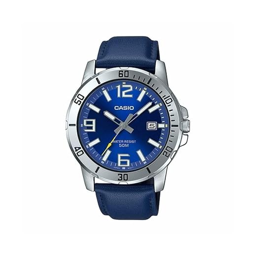 Relógio Masculino Casio Prata e Azul Data Pulseira de Couro
