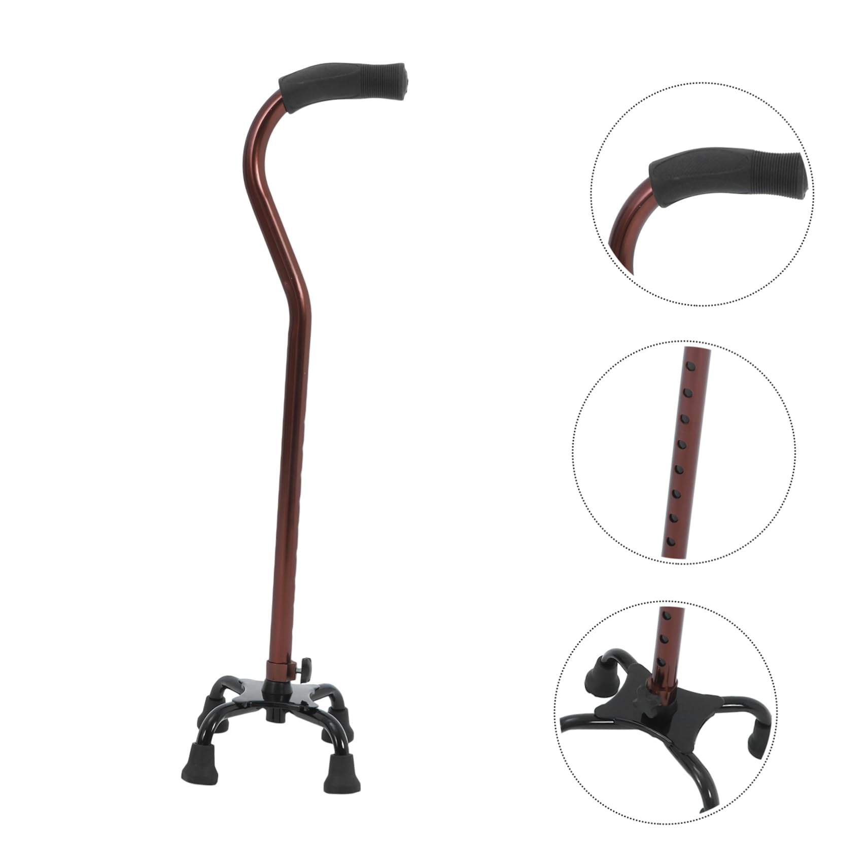 Bastón Estable De Cuatro Patas Mango Ergonómico y Almohadillas De Goma Antideslizantes Aleación De Aluminio y Base De Acero para Adultos Mayores Interiores