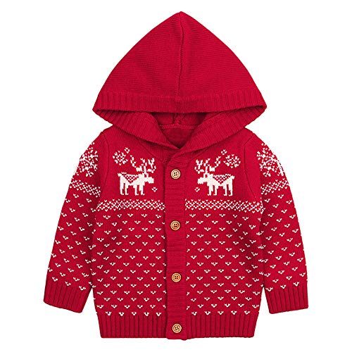 WOCACHI 2020 Sale Christmas Baby Boys Girls Knit Cardigan Sweaters, Newborn Infant Xmas Reindeer Elk Deer Fox Warm Knitted Crochet Button Jackets Toddler Hoodies Jumpers Outwear 2020 Spring