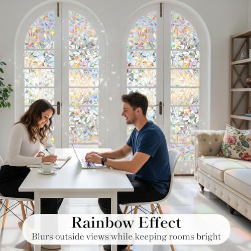 DUOFIRE Rainbow Window Clings for Glass, Stained Glass Window Film Decorative, 3D Decals Windows Cover, Suncatcher Static Cling Sticker Windows for Home,11.8 x 47 inch - Thumbnail 6