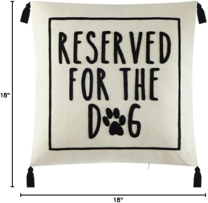 SEDLAV Black and White Reserved for Dog Square Decorative Pillow - 18x18 Inch - Polyester Fill - Pet Lover's Cushion for Sofa, Bed, or Chair