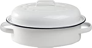Webake Enameled Roasting Pan with Lid, 15.5 Inch, White