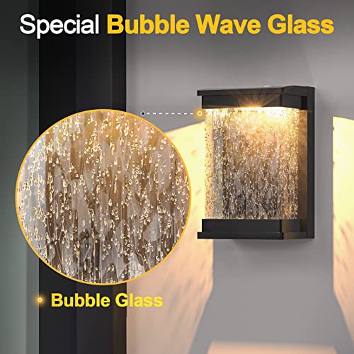Specilite Dawn To Dusk Outdoor Light Fixture 800 Lm, Modern Exterior Light Fixture With Wave Glass And Brilliant Light, Anti-Rust Led Porch Light, Waterproof Design, Front Lighting For Garden 2 Pack #TOP1