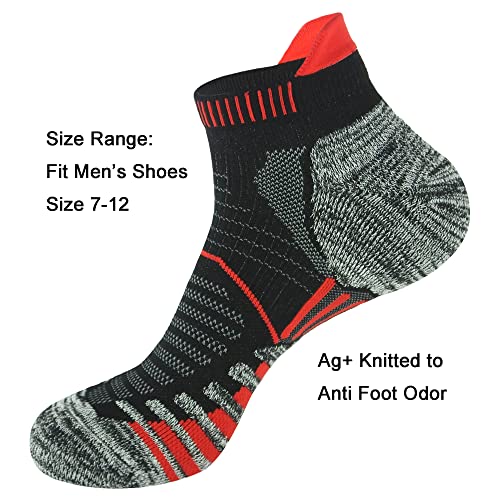 Bauvale Men's And Women's 5 Pairs Black With Red Anti Blister Odor Control Cushioned Ankle Athletic Running And Cycling Socks #TOP1