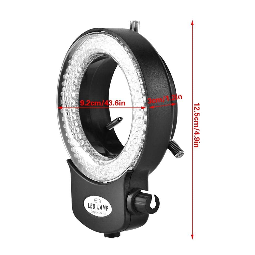 Cámara LED Industrial con Luz de Anillo LED, Cámara de Microscopio óptico con 144 Perlas LED Fuente de luz Brillo Ajustable Más de 18000LUX(EU Plug-Negro)