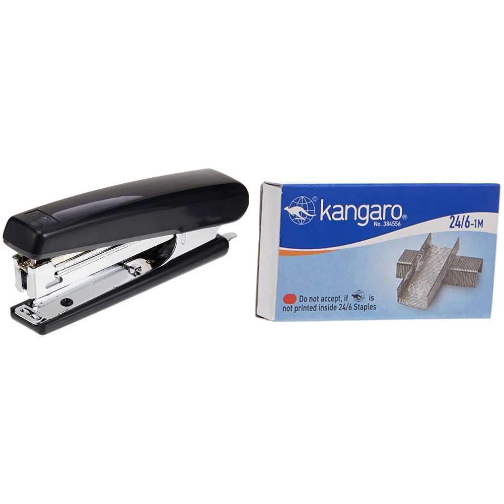 Deli E0221 Stapler, 55 mm, Assorted Color & Kangaro KA24/61 M No. 24/6 Staples – Pack of 1000