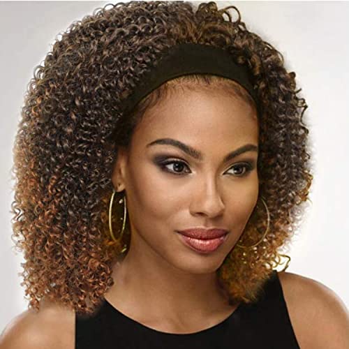 TopWigy Perruque Femme Afro Petit Bouclée Brésilienne Marron avec Bandeau 40cm Boucles Brunes Mélangées Sans Colle Perruques Synthétiques Naturelles Pour les Fêtes de Tous les Jours Halloween Cover