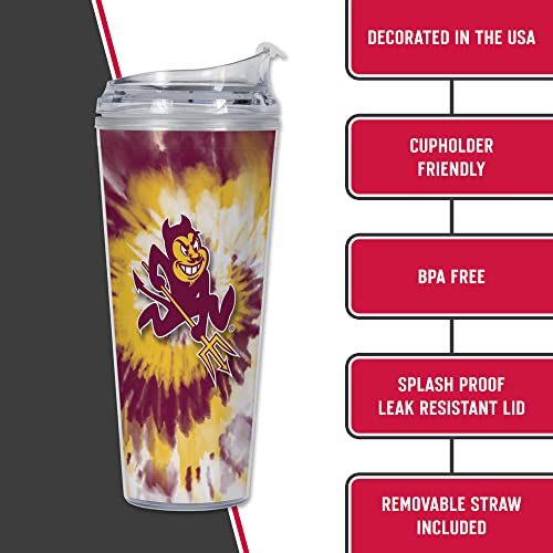 Image of Rico Industries NCAA Glitter 24oz Acrylic Glitter Tumbler with Hinged Lid, Officially Licensed Double Wall Tumbler with Straw