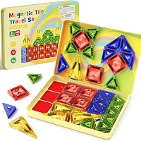 Diamant Magnetische Bausteine Reisespielzeug, 40 Teile Magnetisches Reisen Spielzeug mit Metallbox STEM Reisepiel für Autofahrten Reisen Magnetbausteine Spielzeug Geschenk ab 3 Jahren (10 % dicker)
