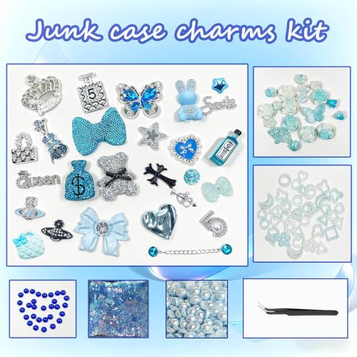 hitwty Junk Case Charms DIY Kit with Bows, Stars, Butterfly For DIY Clear Phone Charm Y2K Junk Phone Case Charms Kit, Cute Decorative For Customizing Craft Accessories,Blue by hitwty - Used condition - Image 7