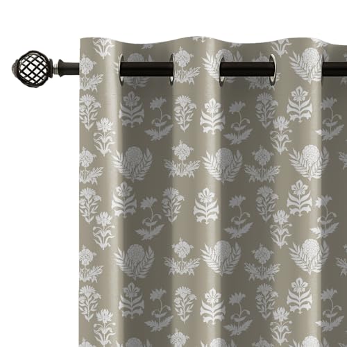 Image of LINENWALAS Printed Blackout Curtains for 5 Feet Window | Set of 2 | Printed Drapes | Thermal Insulated, Room Darkening Panels with Grommet Hanging for Living Room (Taupe Kalamkari)