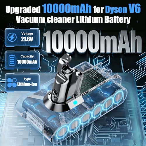Image of 10.0Ah 21.6V Battery Replacement for Dyson V6 Battery-LCD Display VTC4 SV03 SV04 SV06 SV09 967810 DC58 DC59 DC61 DC62 DC72 DC74 Compatible with Dyson V6 Animal Absolute Motorhead Fluffy Vacuum Cleaner