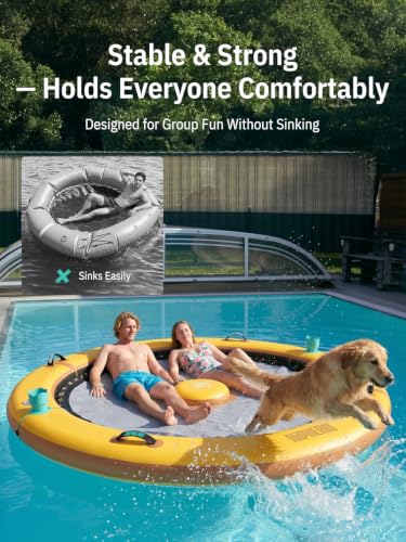 Image of Niphean Inflatable Water Hammock for Adults, 8FT with Center Stability Pad | Round Floating Ring with 2 Cup Holders, Pool Floats Adult, Heavy Duty Float Ring for for Lake, River & Pool