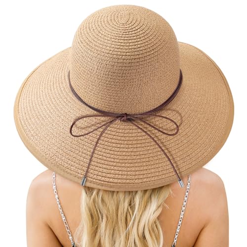 Image of Beach Sun Hats for Women, Straw Hat for Women, Womens Sun Hat UPF 50+ UV Protection, Summer Hats Packable Foldable