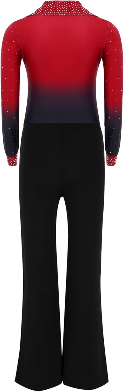 Kids Boys Latin Dance Bell Bottom Pants Set Gymnastics Leotard Top 2 Piece Ballroom Salsa Dance Outfit