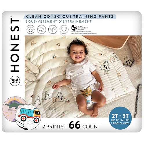 Image of The Honest Company Clean Conscious Training Pants for Sensitive Skin, Hypoallergenic, Fragrance-Free, Rompin' & Stompin' Diggin' It Size 2T/3T (up to 34 lbs), 66 Count