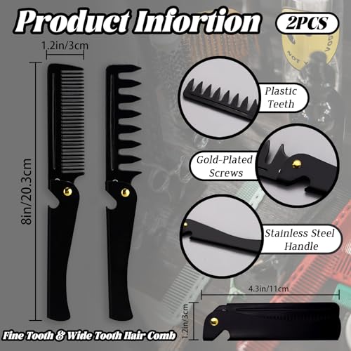 Peine plegable de bolsillo para barba para hombres 2 piezas miniatura 2