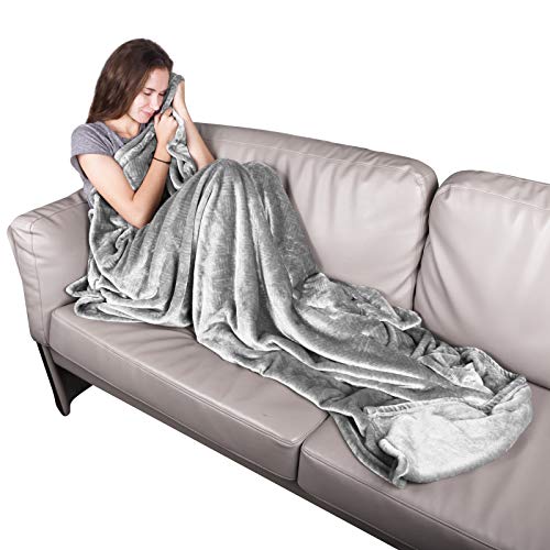 Qomolo Manta para Sofá y Cama de Franela,150x200cm Mantas para Cama Espesar 460GMS, Cálida Suave Mantas para Cama, Sofá, Viaje, 1300g (Gris)
