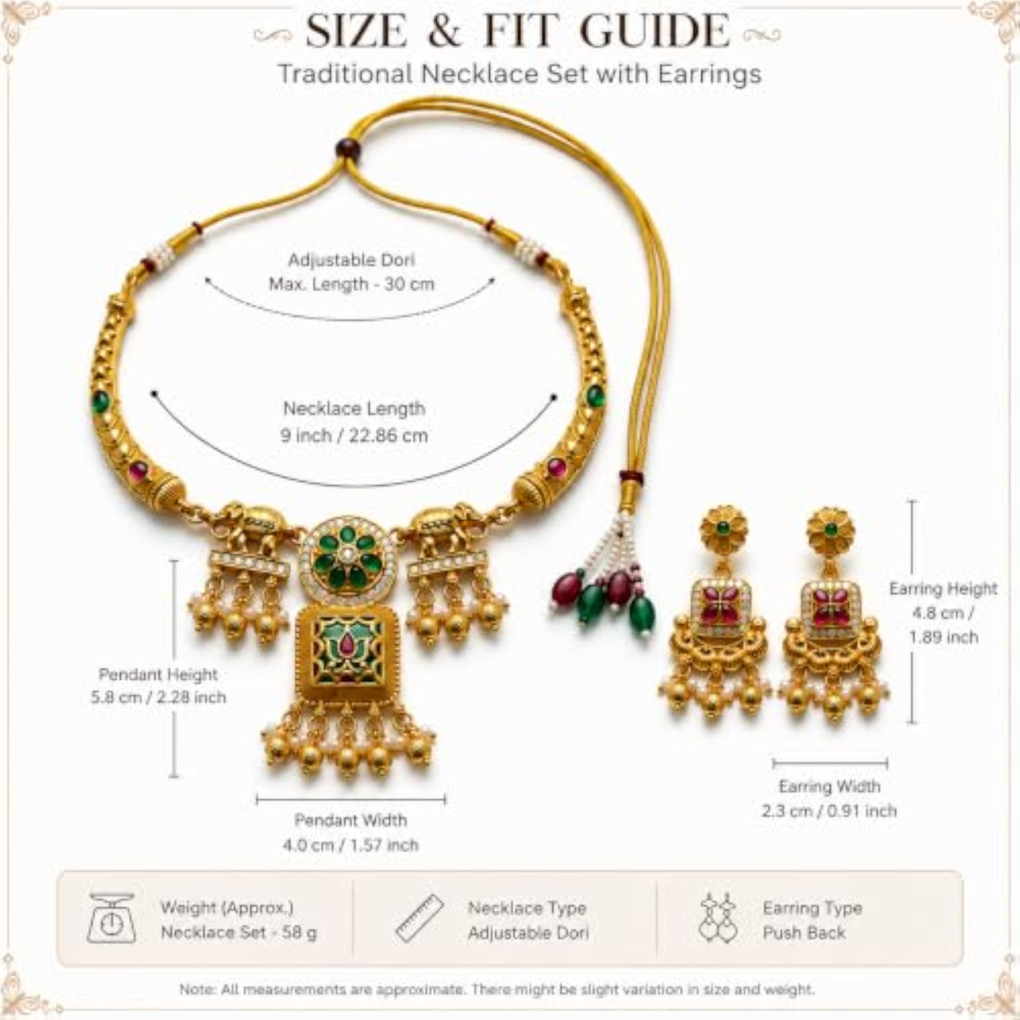 Women's Heerangan Traditional Ethnic Necklace Set with Earrings