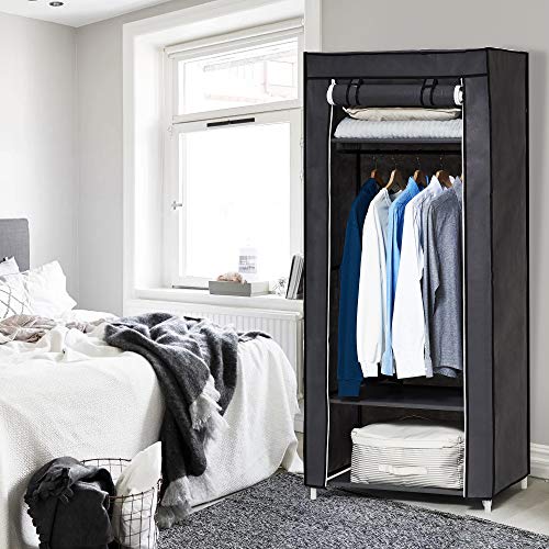 Wardrobe, Canvas Wardrobe for Bedroom, Portable Wardrobe Shelves With Hanging Rail, Foldable Closet for Clothes, Bags,B-64x45x172cm 2 Wardrobe, Canvas Wardrobe for Bedroom, Portable Wardrobe Shelves With Hanging Rail, Foldable Closet for Clothes, Bags,B-64x45x172cm - Image 2